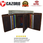 Cazoro Mens RFID Blocking Hunter Leather Credit Card ID Trifold Wallet
