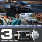 3 Channel Dash Cam Front and Rear, 4K/2.5K + 1080P Premium Car Camera for Cars with Wi-Fi GPS, Night Vision, 3.16" IPS Touchscreen, 24H Parking Mode, WDR, Type-C, 64GB SD Card Included