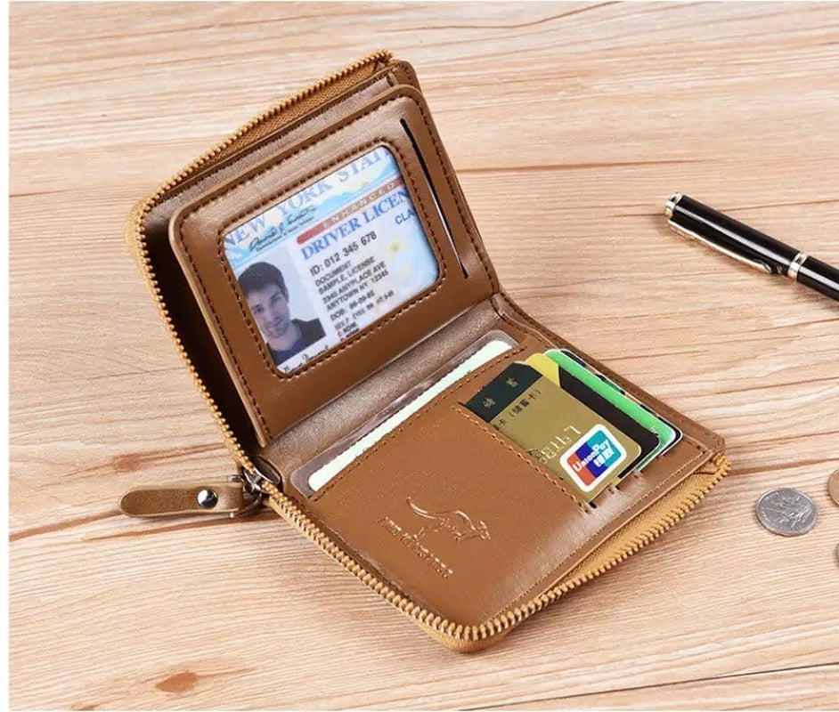 Mens RFID Blocking Leather Wallet Credit Card ID Holder Zipper Purse Waterproof