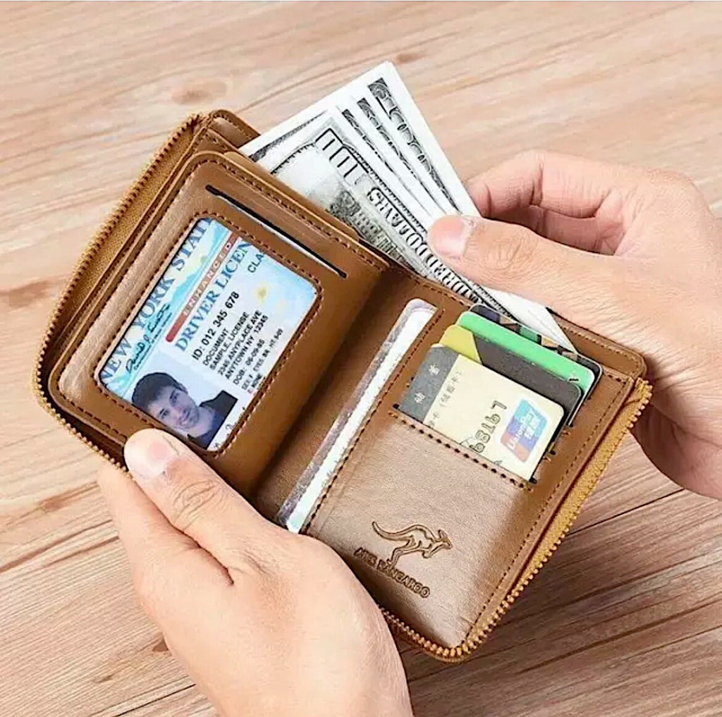 Mens RFID Blocking Leather Wallet Credit Card ID Holder Zipper Purse Waterproof