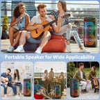 Large Party Speaker, Bluetooth Speaker with Dazzling Rgb Light, Two 6.5'' Subwoofer, T20