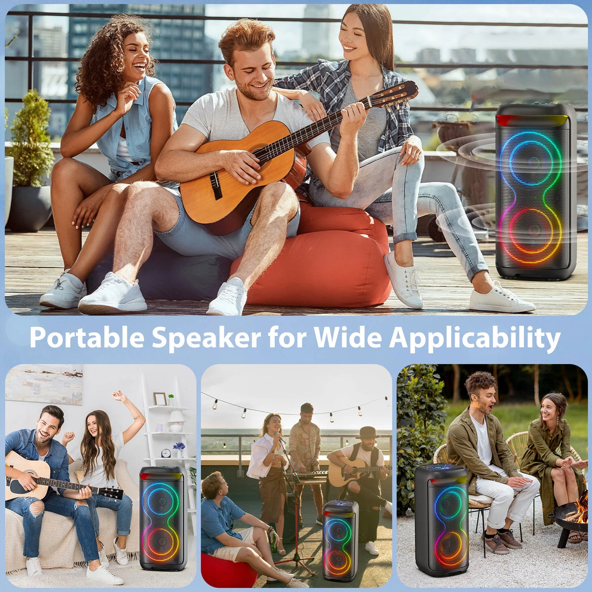 Large Party Speaker, Bluetooth Speaker with Dazzling Rgb Light, Two 6.5'' Subwoofer, T20