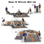 20 Ft X 18 Ft 12-Person 3-Room Instant Cabin Tent with Screen Room, 56.5 Lbs