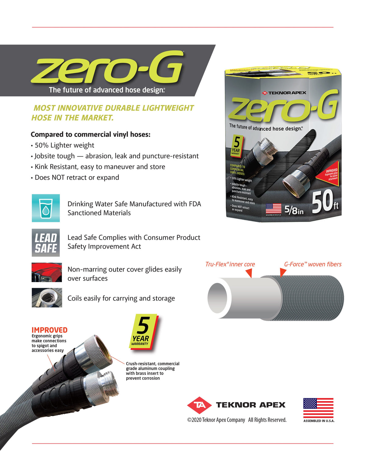 Teknor Apex 5/8-In X 50-Ft Premium -Duty Kink Free Woven Gray Hose