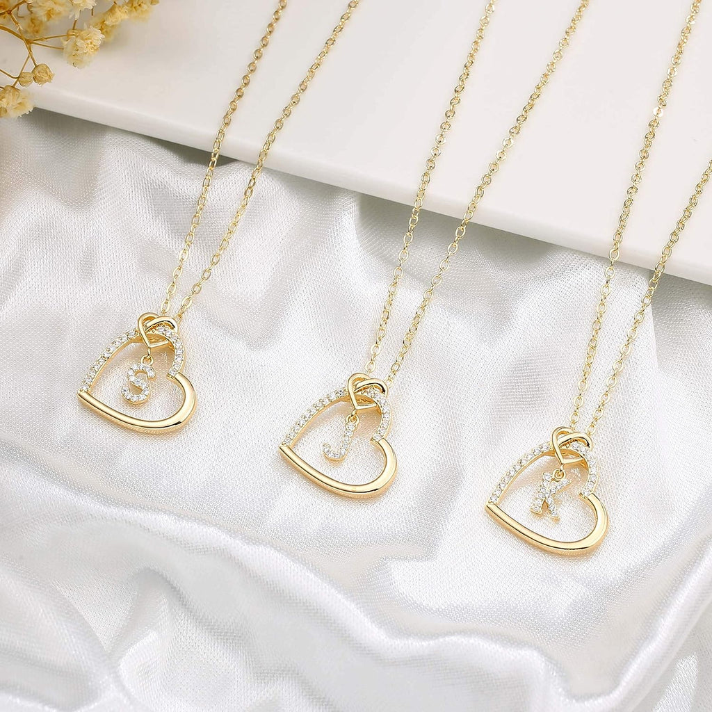 Stocking Stuffers - Heart Initial Necklaces for Women Jewelry Gift