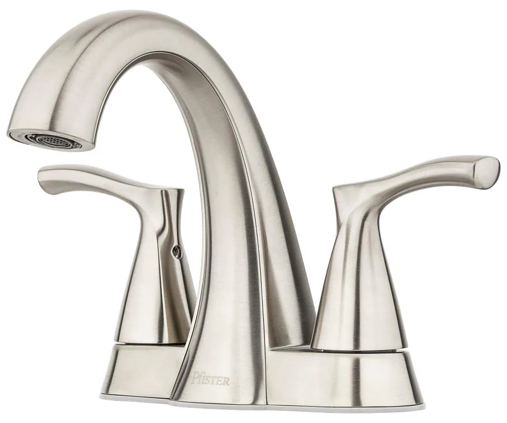 Masey Brushed Nickel 4-In Centerset 2-Handle Bathroom Sink Faucet with Drain Included with Deck Plate Included