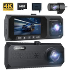 3 Channel Dash Cam Front and Rear, 4K/2.5K + 1080P Premium Car Camera for Cars with Wi-Fi GPS, Night Vision, 3.16" IPS Touchscreen, 24H Parking Mode, WDR, Type-C, 64GB SD Card Included