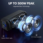Large Party Speaker, Bluetooth Speaker with Dazzling Rgb Light, Two 6.5'' Subwoofer, T20