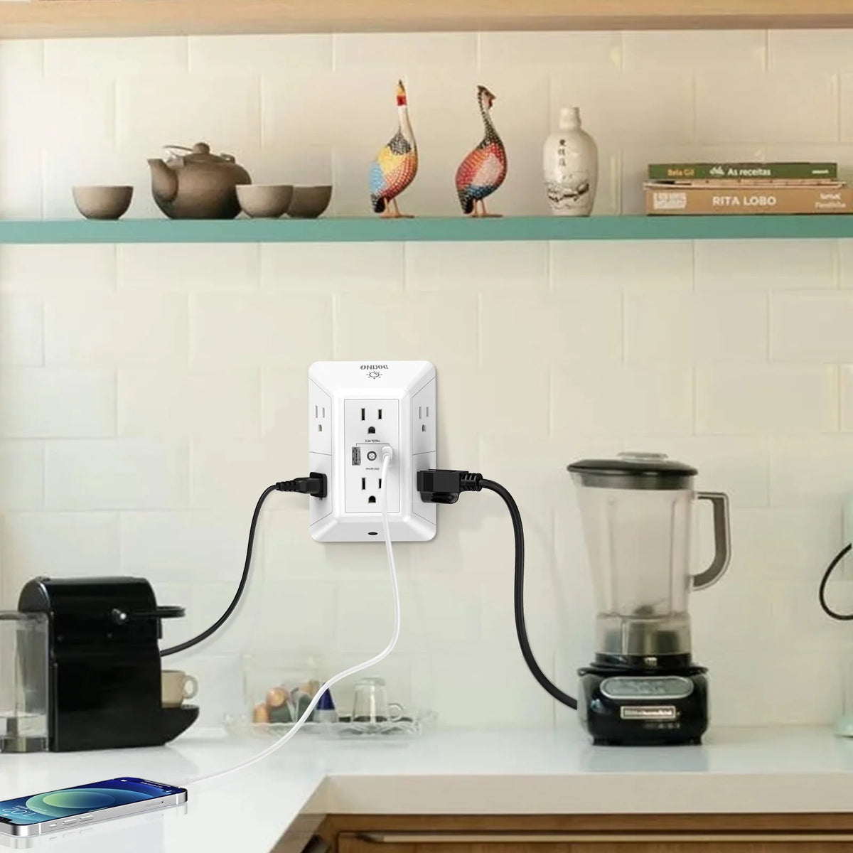 3 Sided Outlet Extender 6 Outlets with 2 USB Ports, Multi Plug Outlet Splitter for Home, Office