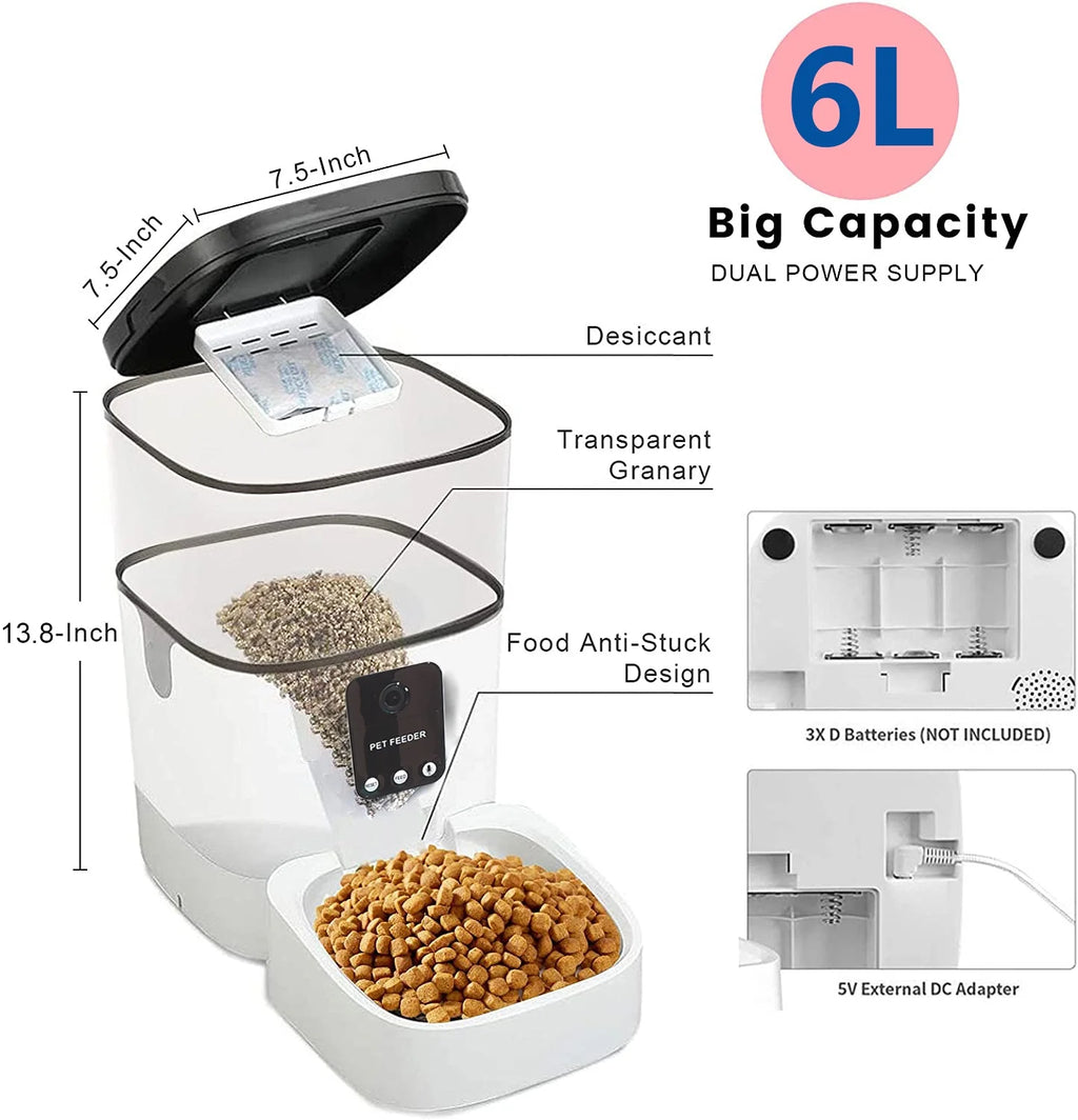 6L Automatic Pet Feeder with Camera & App Control for Cats and Dogs