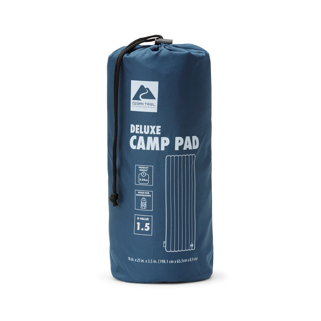 Adult Inflatable Camp Sleeping Pad, Blue, 78 in X 25 in X 3.5 In