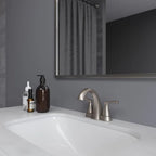 Masey Brushed Nickel 4-In Centerset 2-Handle Bathroom Sink Faucet with Drain Included with Deck Plate Included